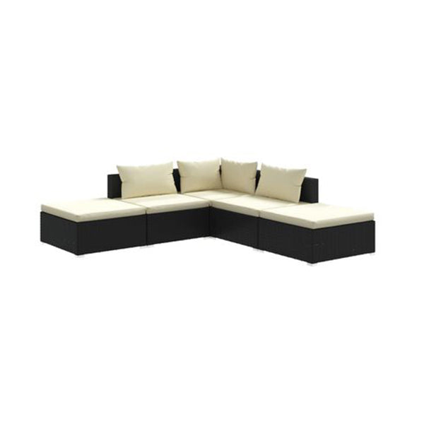 5 Pcs Garden Lounge Set Cushions Poly Rattan Black