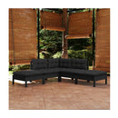 5 Piece Black Pinewood Garden Lounge Set With Cushions