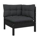 5 Piece Black Pinewood Garden Lounge Set With Cushions