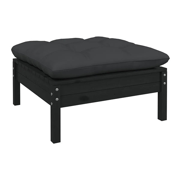 5 Piece Black Pinewood Garden Lounge Set With Cushions