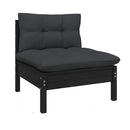 5 Piece Black Pinewood Garden Lounge Set With Cushions