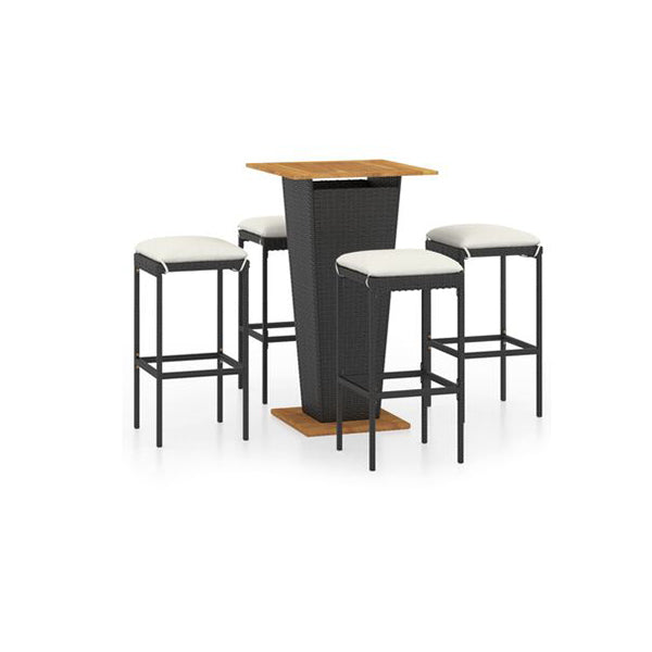 5 Piece Garden Bar Set Poly Rattan Black With Cushions