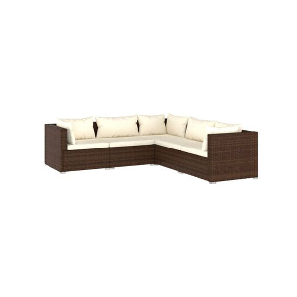 5 Piece Garden Brown Poly Rattan Lounge Set With Cushions
