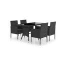 5 Piece Black Poly Rattan Garden Dining Set