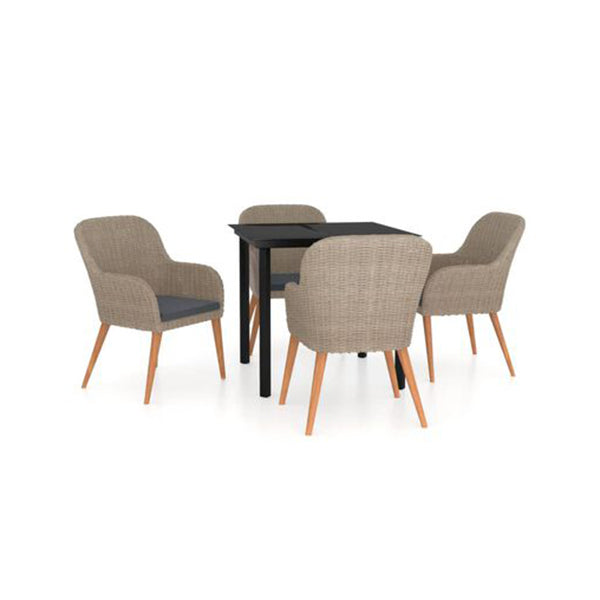 5 Piece Garden Dining Set With Cushions Brown