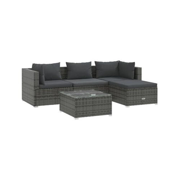 5 Piece Garden Grey Poly Rattan Lounge Set With Cushions