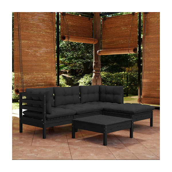 5 Piece Garden Lounge Set Black Pinewood With Cushions