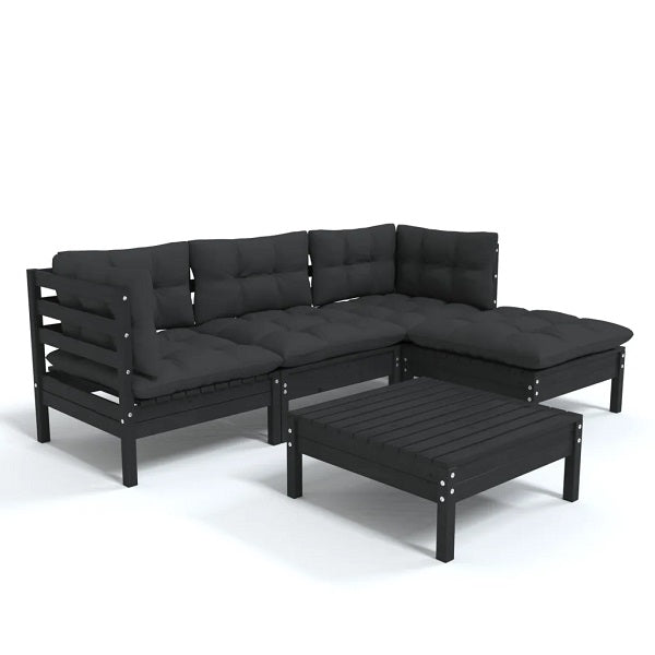 5 Piece Garden Lounge Set Black Pinewood With Cushions