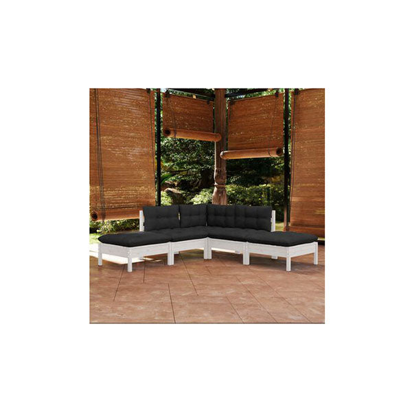 5 Piece Garden Lounge Set Pinewood With Cushions White