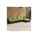 5 Piece Garden Lounge Set Poly Rattan Brown With Cushions