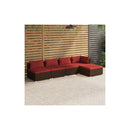 5 Piece Garden Lounge Set Poly Rattan Brown With Cushions