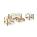 5 Pieces Garden Lounge Set Cream White Cushions Bamboo