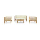 5 Pieces Garden Lounge Set Cream White Cushions Bamboo