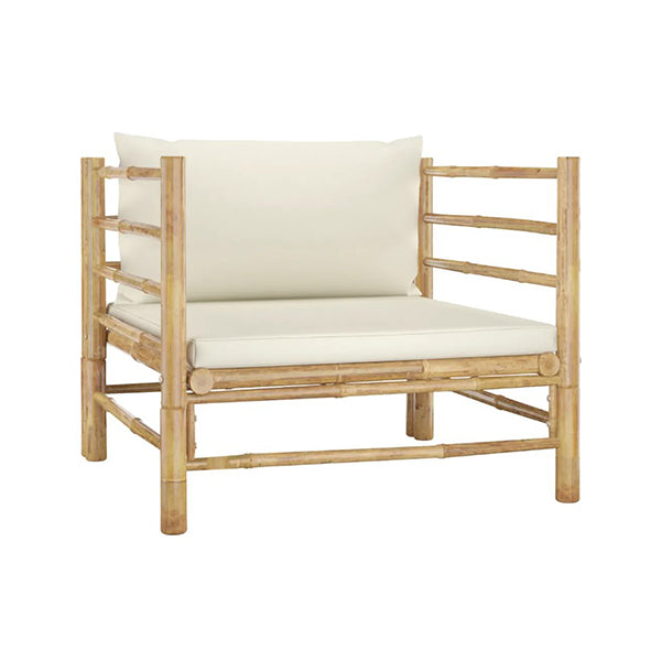 5 Pieces Garden Lounge Set Cream White Cushions Bamboo