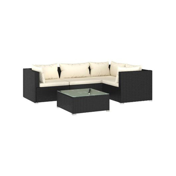 5 Piece Black Garden Lounge Set With Cushions Poly Rattan