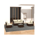 5 Piece Brown Poly Rattan With Cushions Garden Lounge Set