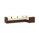 5 Piece Brown Garden Lounge Set With Cushions Poly Rattan
