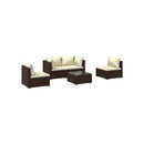 5 Piece Brown Poly Rattan With Cushions Garden Lounge Set
