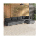5 Piece Garden Poly Rattan Grey Lounge Set With Cushions