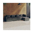 5 Piece Garden Lounge Set Poly Rattan  With Cushions Grey