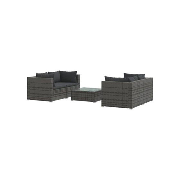 5 Piece Grey Poly Rattan Garden Lounge Set With Cushions