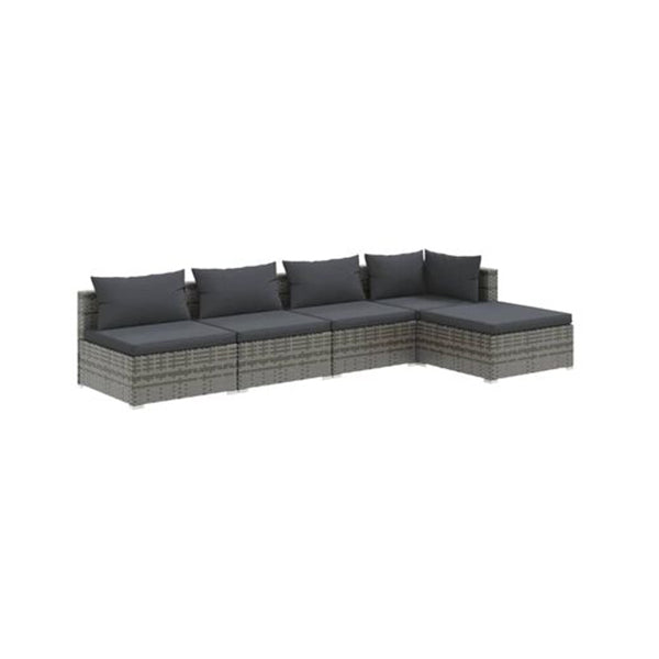 5 Piece Garden Poly Rattan Grey Lounge Set With Cushions