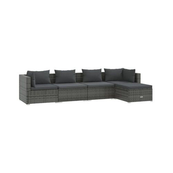 5 Piece Garden Lounge Set Poly Rattan  With Cushions Grey