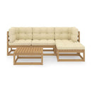 5 Piece Solid Pinewood Garden Lounge Set With Cushions