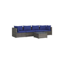 5 Piece Garden Lounge Set With Dark Blue Cushions Grey Poly Rattan
