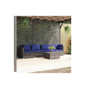 5 Piece Garden Lounge Set With Dark Blue Cushions Grey Poly Rattan
