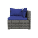 5 Piece Garden Lounge Set With Dark Blue Cushions Grey Poly Rattan