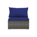 5 Piece Garden Lounge Set With Dark Blue Cushions Grey Poly Rattan