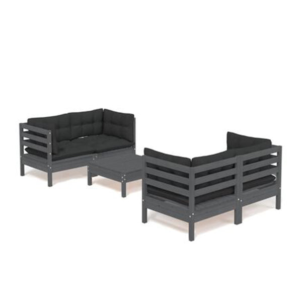 5 Piece Pinewood Garden Lounge Set With Anthracite Cushions