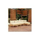 5 Piece Pinewood Garden Lounge Set With Cream Cushions