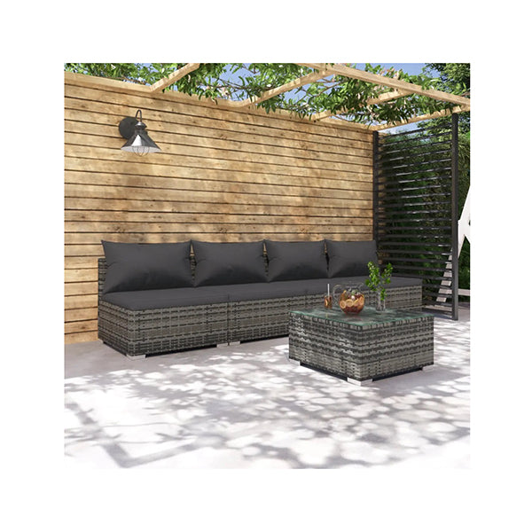 5 Piece Poly Rattan Grey Garden Lounge Set With Cushions