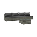 5 Piece Poly Rattan Grey Garden Lounge Set With Cushions