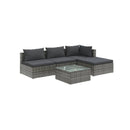 5 Piece Poly Rattan Grey Sofa Garden Set With Cushions