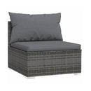 5 Pieces Grey Garden Lounge Set With Cushions Poly Rattan