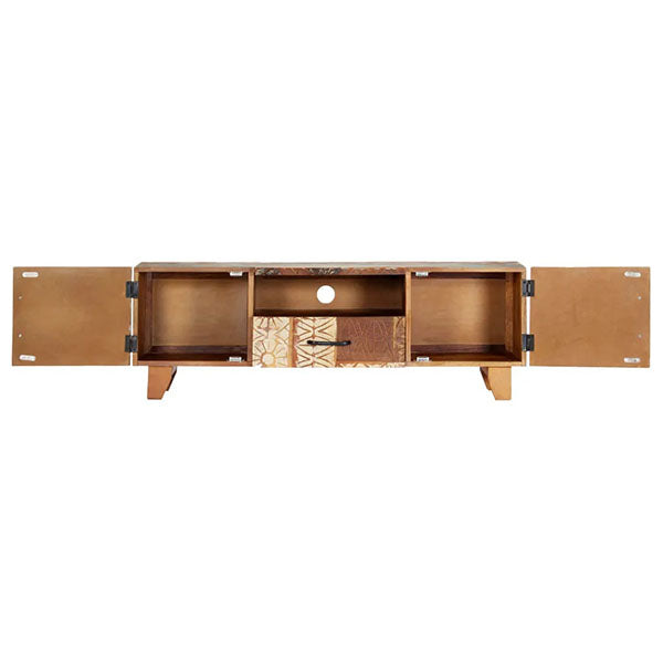 Solid Reclaimed Wood Hand Carved TV Cabinet 120x30x40cm