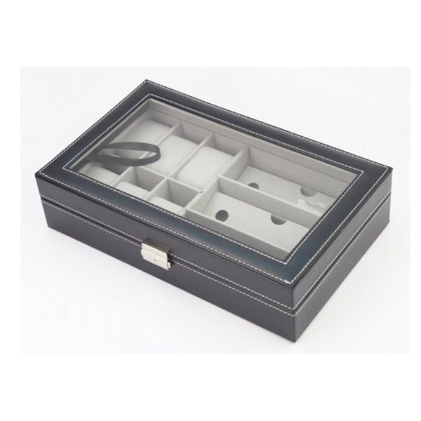 Grid Watch Eyeglasses Display Box Case Storage Organizer PU Leather
