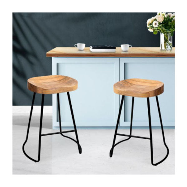65 Cm Steel Bar Stools With Wooden Seat (Set of 2)