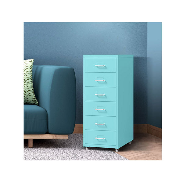 6 Drawer Filing Storage Organise Cabinets Steel Blue