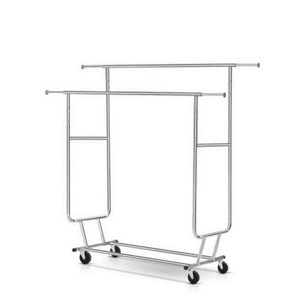 6Ft Double Rail Clothes Rack Stand Adjustable Rolling Hanger