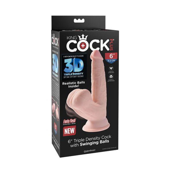 6 Inches King Cock Plus 3D Cock With Swinging Balls Flesh