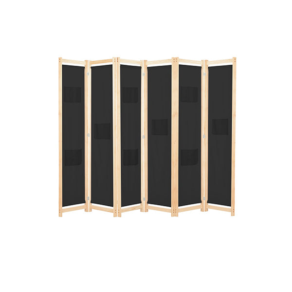 6 Panel Room Divider Black Fabric