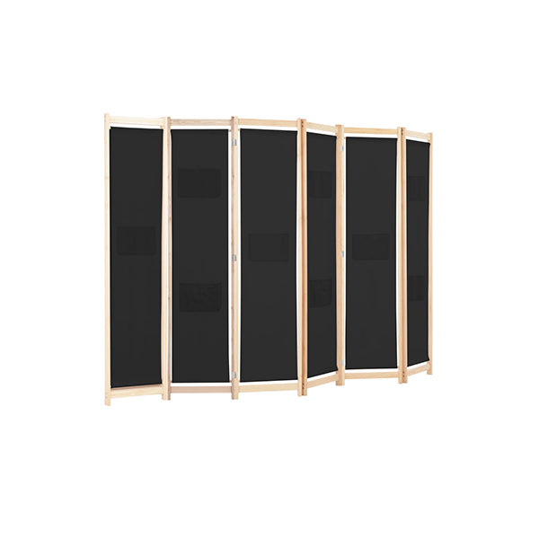 6 Panel Room Divider Black Fabric