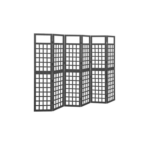 6 Panel Room Divider Trellis Solid Fir Wood Black