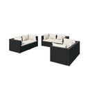 6 Pcs Garden Lounge Set Cushioned Poly Rattan Black