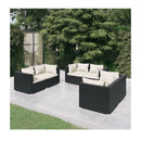 6 Pcs Garden Lounge Set Cushioned Poly Rattan Black