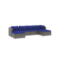 6 Piece Brown Garden Lounge Set Poly Rattan With Dark Blue Cushions